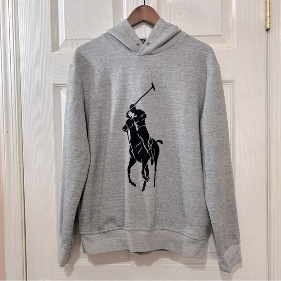 POLO Ralph Lauren Double Knit Hoodie Sweatshirt Men's Gray Black Size Medium - Picture 1 of 6